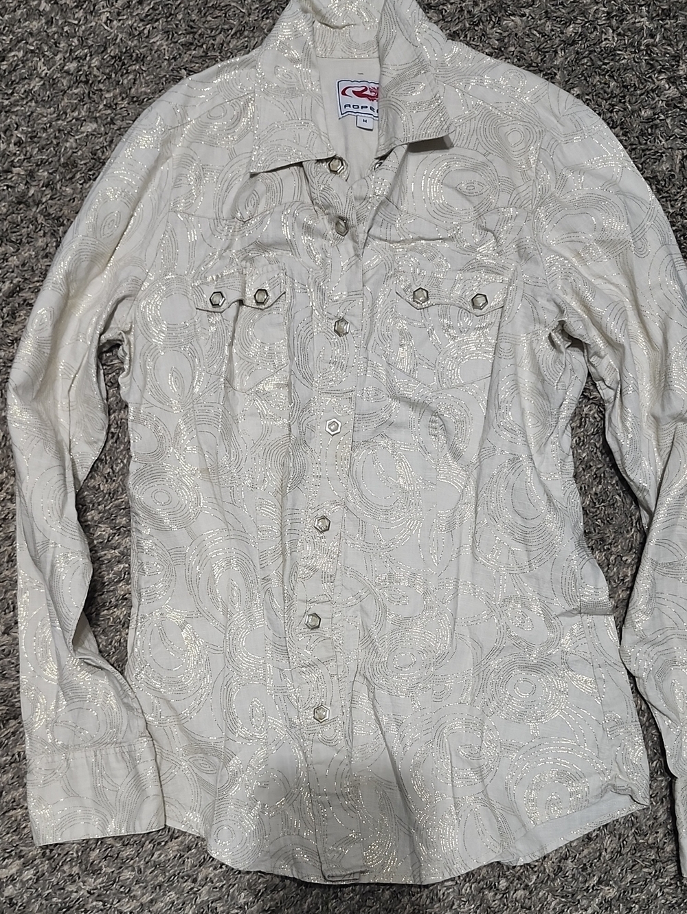 Roper Cream Button-Up Shirt with Metallic Swirl